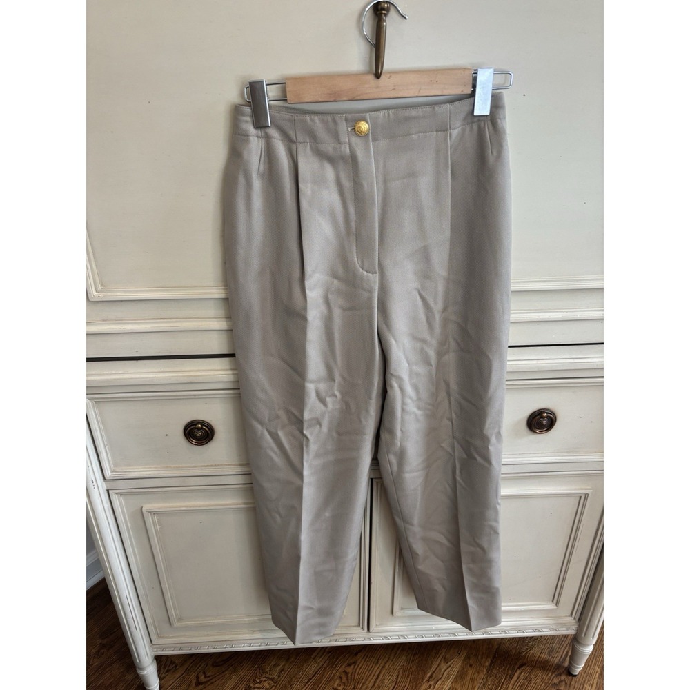 Chanel Vintage Beige Trousers Gold CC Logo Buttons Pockets 27" Waist Old Money